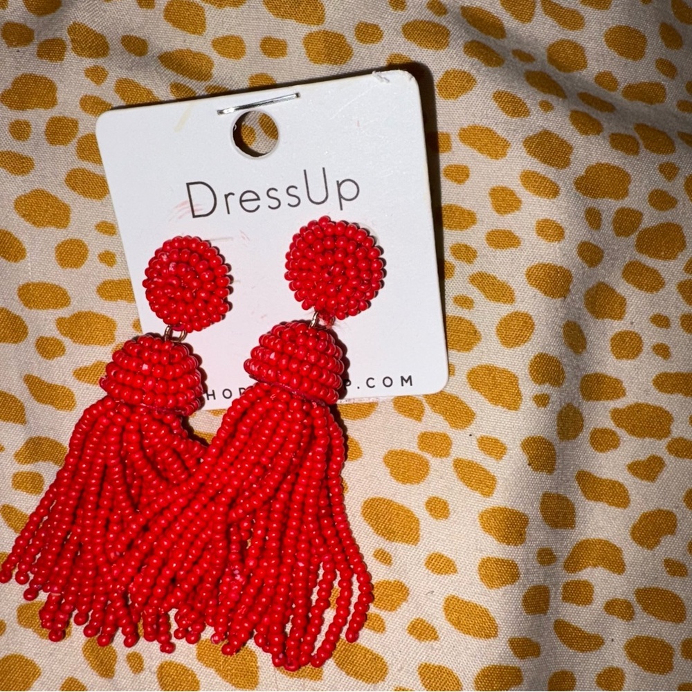 DressUp Red Beaded Tassel Earrings